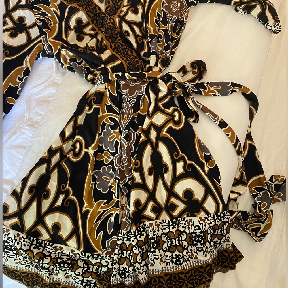 Hale Bob Geometric Patterned Dress in Black, Brown, and Cream